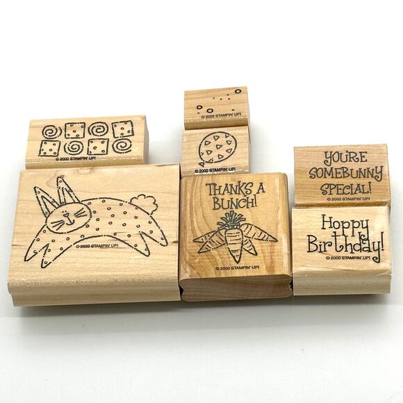 Stampin' Up! Funny Bunny Rubber Stamps Easter Rabbit Carrots Birthday Thanks - Picture 1 of 11